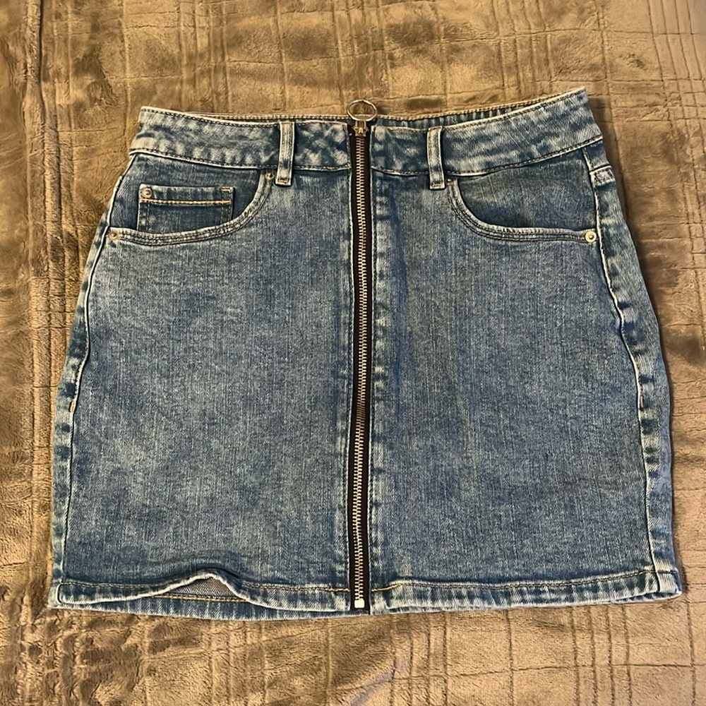 Navy Blue Skirt with Front Zipper